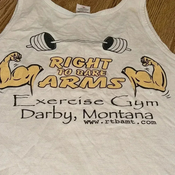 Muscle T Sleeveless Shirt Men Anvil VTG RIGHT TO BARE ARMS Exercise Gym Darby MT - Picture 1 of 11